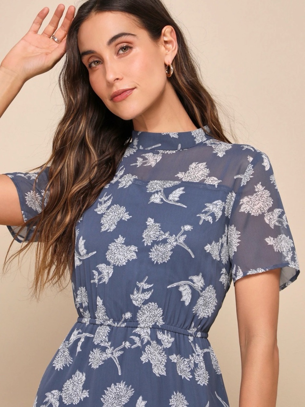 Lulu's Navy Maxi Dress with White Floral Print - Picture 2 of 6